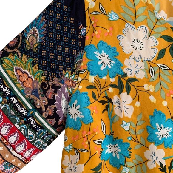 Umgee Navy Gold Mixed Print Boho Peasant Dress Small - Picture 3 of 7